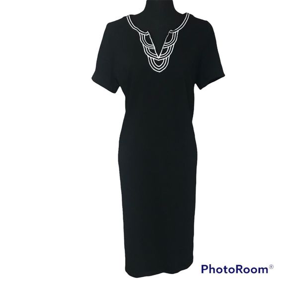 Talbots Dresses & Skirts - Talbots Plus Black Sheath Dress with White Detail